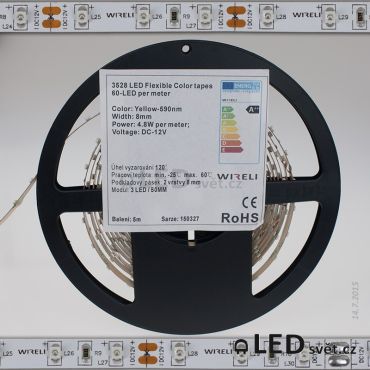 Color LED pásek 3528 60ks 12V 4.8W/m, 590nm - žlutá