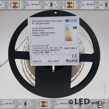 Color LED pásek 3528 60ks 12V 4.8W/m, 604nm - oranžová