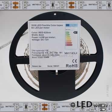 Color LED pásek 3528 60ks 12V 4.8W/m, 625nm - červená