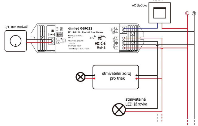 dimLED 069 011 stmívač TRIAK 10V480W - zapojení